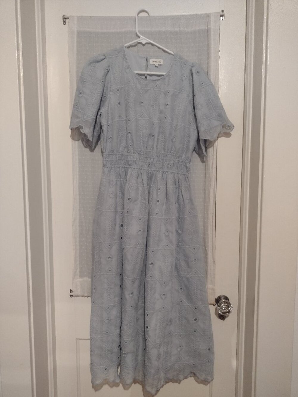 Light blue, scallop hem eyelet midi dress, size small
